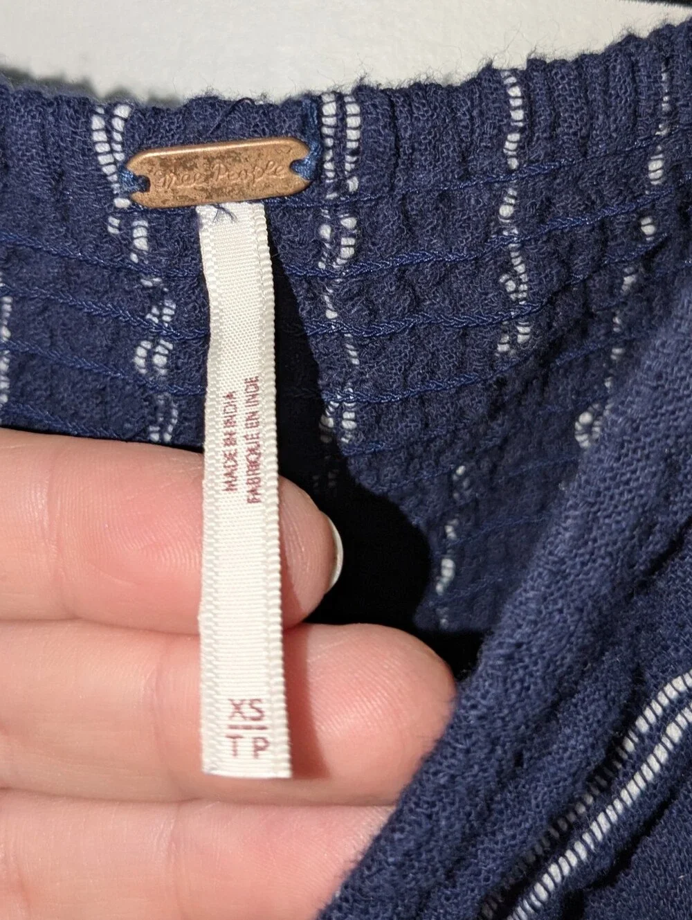 Free People Navy Blue Pinstripe Peasant Top